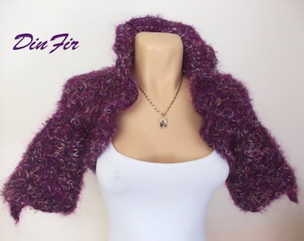 Women Shrug Bolero Ready To Ship Wedding Summer Accessories Jacket Cardigan Hand Knitted Feminine Elegant Crochet Capelet Gift Mohair Purple