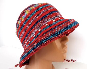 CROCHETED HAT Women Cloche Knitted Handmade Summer Spring Autumn Fall Bucket Beach Festival Picnic Fancy Sun Striped Girl Party Colorful 10