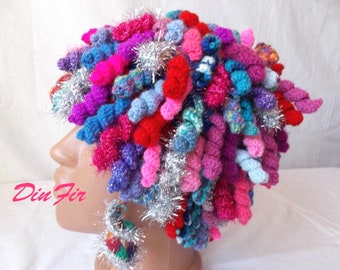 HAT plus Earrings Women Hand Knitted Hats Winter Beanie Dreadlocks Crochet Warm Feminine Colorful Slouchy Gift Curly Wig Cabled Visor 12