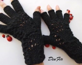 Women M Gloves Ready To Ship Accessories Mittens Wrist Warmers Hand Knitted Winter Arm Crochet Wool Half Fingers Gift Cabled Warm Black 137