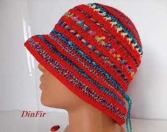 CROCHETED HAT Women Cloche Knitted Handmade Summer Spring Autumn Fall Bucket Beach Festival Picnic Fancy Sun Striped Girl Party Multicolor 1