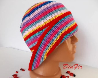 CROCHETED HAT Women Cloche Knitted Handmade Summer Spring Autumn Fall Bucket Beach Festival Picnic Fancy Sun Striped Girl Party Multicolor 5