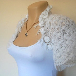 Women Shrug Bolero Ready To Ship Summer Wedding Bridal Bridesmaid Accessories Hand Knitted Jacket Crocheted Easy Romantic Gift Capelet White image 3