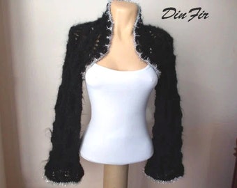 Women Bolero Shrug Wedding Bridal Accessories Cape Hand Knitted Ready To Ship Crochet Elegant Capelet Cardigan Bridesmaid Black Long Sleeves