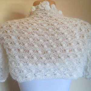 Women Shrug Bolero Ready To Ship Summer Wedding Bridal Bridesmaid Accessories Hand Knitted Jacket Crocheted Easy Romantic Gift Capelet White image 5