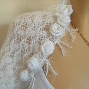 Women Shrug Bolero Ready To Ship Summer Wedding Bridal Bridesmaid Accessories Hand Knitted Jacket Crocheted Easy Romantic Gift Capelet White image 8