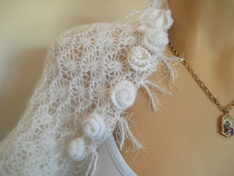 Women Shrug Bolero Ready To Ship Summer Wedding Bridal Bridesmaid Accessories Hand Knitted Jacket Crocheted Easy Romantic Gift Capelet White image 8