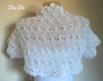 Women Shrug Bolero Ready To Ship Wedding Bridal Summer Accessories Hand Knitted Gift Crocheted Elegant Jacket Cardigan Capelet Cotton White