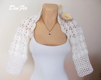 Women Shrug Bolero Ready To Ship Summer Wedding Bridal Lace Accessories Crochet Cape Bridesmaid Jacket Cardigan Capelet Hand Knitted White