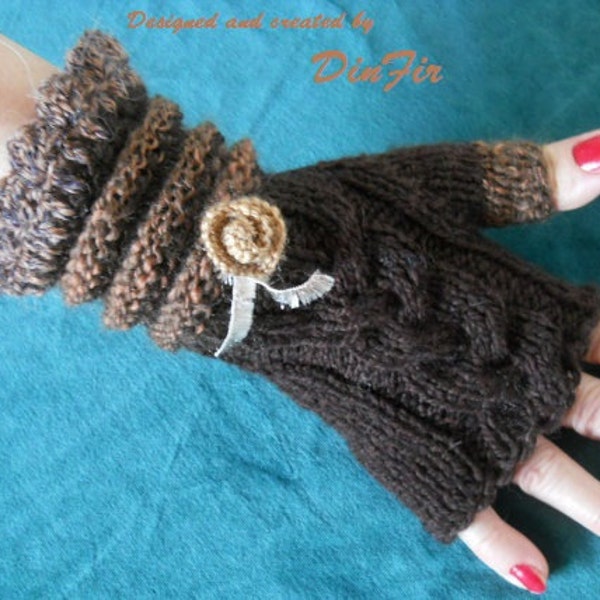 HAND  KNITTED  GLOVES  -  Wrist Warmers in Handmade,  Women Fingerless Mittens