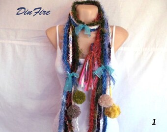 Women Crocheted Scarf Accessories Scarves Loop Winter Ruffled Warm Feminine Cozy Neckwarmer Brooch Hand Knitted Fringe Necklace Colorful