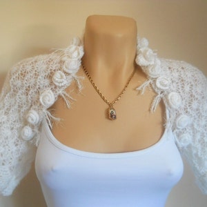 Women Shrug Bolero Ready To Ship Summer Wedding Bridal Bridesmaid Accessories Hand Knitted Jacket Crocheted Easy Romantic Gift Capelet White image 4