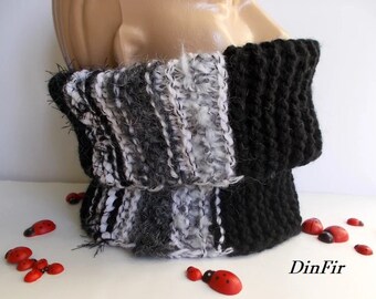 Neckwarmer Headband Unisex Ready To Ship Hand Knitted Accessories Winter Striped Crochet Warm Gloves Slouchy Gift Cabled Black Beige Gray