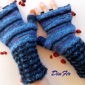 Men L Gloves Ready To Ship Accessories Women Fingerless Mittens Arm Warm Wrist Warmers Hand Knitted Winter Gift Wool Mohair Striped Blue 732