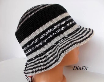 CROCHETED HAT Women Cloche Knitted Handmade Summer Spring Fall Bucket Beach Festival Picnic Fancy Sun Striped Girl Party Unisex Men Gift 4