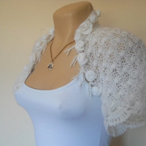 Women Shrug Bolero Ready To Ship Summer Wedding Bridal Bridesmaid Accessories Hand Knitted Jacket Crocheted Easy Romantic Gift Capelet White image 6