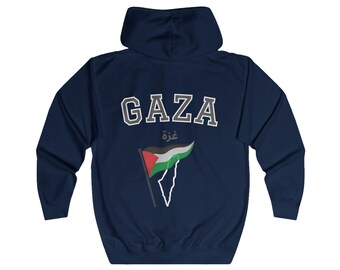 Moletom Palestina com zíper completo: Moda ativista unissex em mistura de algodão