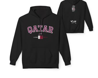 Qatar Flag Fleece Hoodie | Unisex Travel Sweatshirt