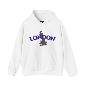 Sweat à capuche London Map - Sweat blanc unisexe confortable pour tenues décontractées, voyage, cadeau pour lui/elle, street style, fierté britannique