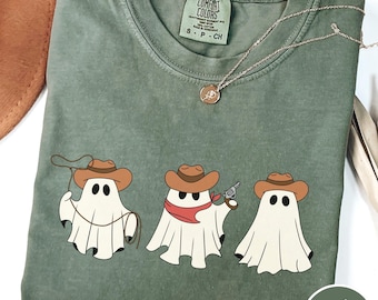 Halloween Western Ghost, Cowboy Ghost Comfort Colors Shirt, Funny Western Halloween Tee