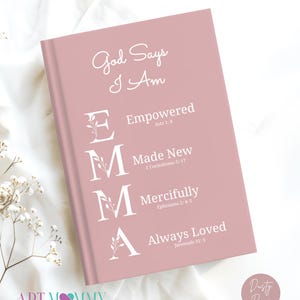 „Gott sagt: Ich bin“ – Personalisiertes Bibelstudienjournal, Notizbuch mit christlichen Affirmationen, Gebetsjournal zum Aufschreiben von Bibelversen, Religiöses Geschenk für Frauen