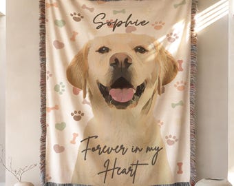 Custom Pet Photo Woven Blanket, Personalized Dog & Cat Memorial Gift