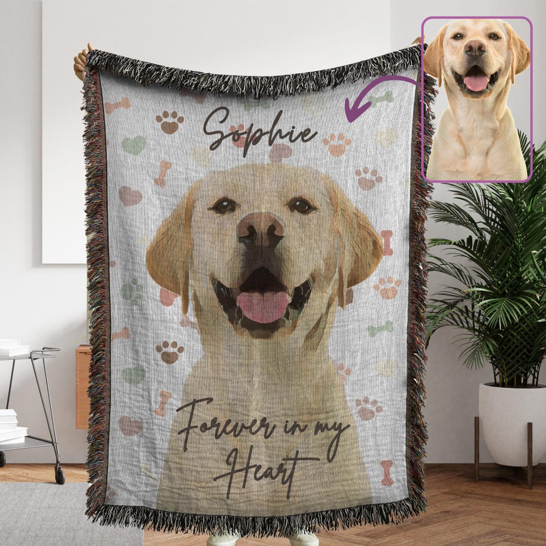 Custom Pet Photo Woven Blanket, Personalized Dog & Cat Memorial Gift - Etsy