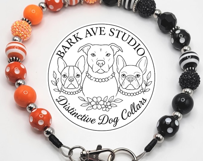 Featured listing image: Orange & Black Beaded Dog Collar: Spooky Chic Halloween Style (20")