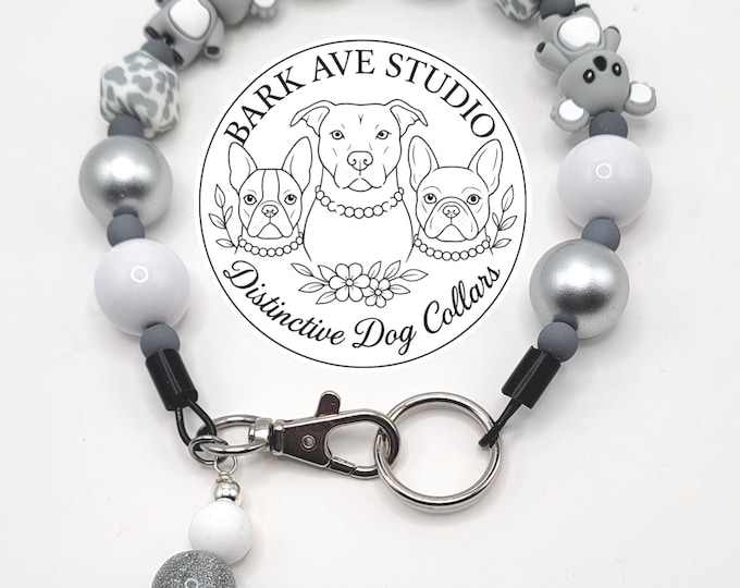 Featured listing image: Silver Koala Charm Dog Collar – Handmade Beaded Pet Collar in Soft Gray, White & Metallic Silver – Cute Animal Dog Accessory - Bark Ave