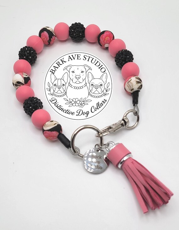 Handmade Pink and Black Beaded Dog Collar Pet Skull Collar
