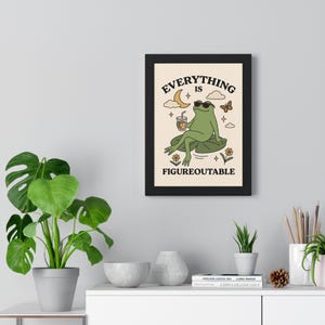 Everything is Figureoutable Frog Poster, Whimsical Motivational Wall Art, Cute Amphibian Print, Retro Aesthetic Dorm Room Decor