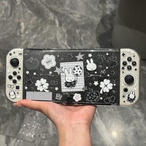 Black Bunny Protective Case Compatible with Switch OLED, Cute Rabbit Hard Shell Cover, Kawaii Gaming Accessory, Handheld Console Protector