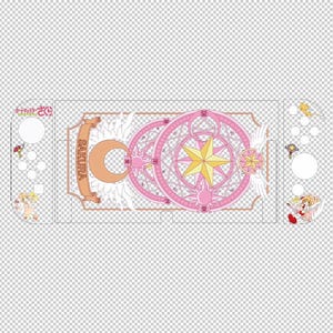May include: A custom-designed Nintendo Switch console skin featuring a pink and gold design with the word "Sakura" and a starburst pattern. The skin has a transparent background and includes character illustrations.