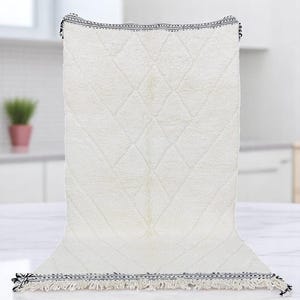 Handmade Wool Shag Rug: Beni Ourain Style, Neutral Moroccan Carpet