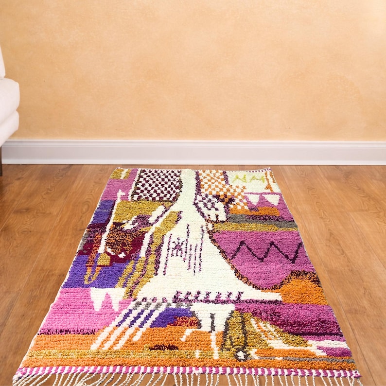 Colorful Moroccan Berber rug – Handmade Wool Area boho – Boho Abstract carpet – Custom Size image 3