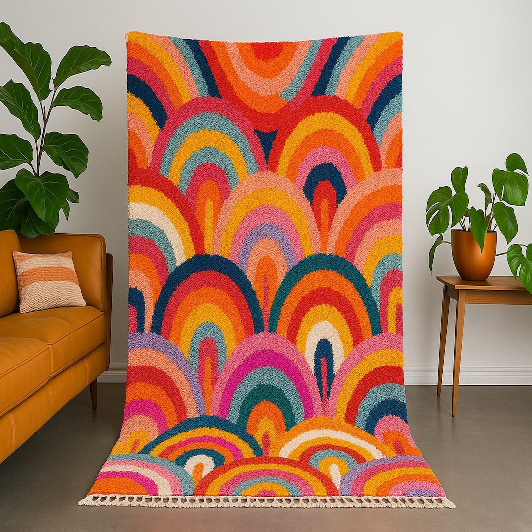 Arc Rug Rainbow Arc Boujaad Rug – Custom Handmade Moroccan Carpet – Vibrant ...