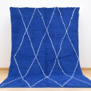 Blue Beni Ourain Rug | Moroccan Wool Carpet | Diamond Tribal Handmade