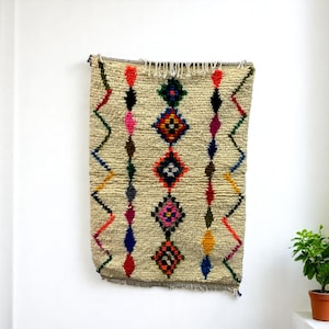 Colorful Azilal Rug Teppich - Moroccan Berber Wool Carpet Handwoven Unique Design Large Area Rug Living Room