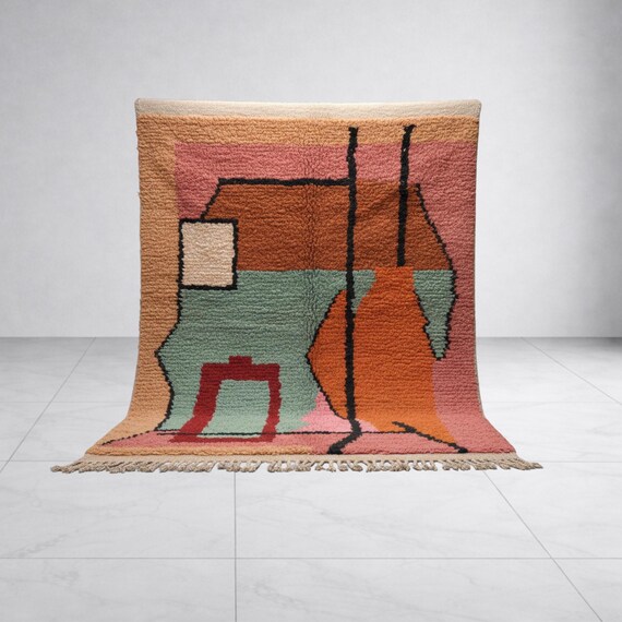 Handmade Wool Berber Rug – Artistic Moroccan Area Rug for Modern Boho Decor