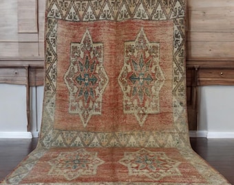 Vintage Moroccan Boujaad Rug: Handmade Berber Wool Carpet (78.7 x 153.5 in