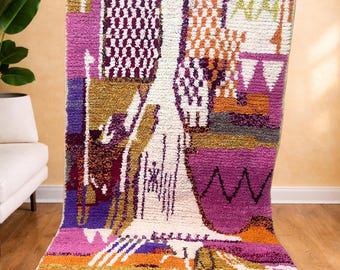 Bunter marokkanischer Berber Teppich - Handgemachter Wollteppich Boho - Abstrakter Teppich