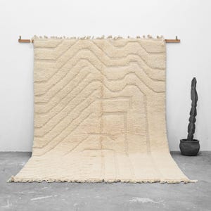 Handmade Beni Ourain Rug: Moroccan Wool Carpet, Minimalist Neutral Decor