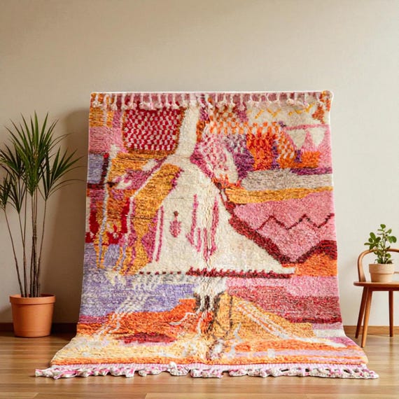 Handmade Wool Berber Rug – Colorful Moroccan Area Rug for Modern Boho Decor