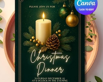 Elegante Weihnachtsessen Einladung Vorlage, Weihnachtsfeier (Canva Editierbar)