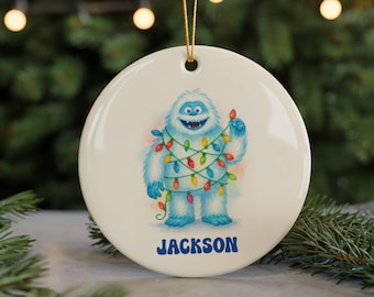 Personalized Yeti Christmas Ornament – Cute Abominable Snowman with Lights, Custom Name Holiday Tree Decoration
