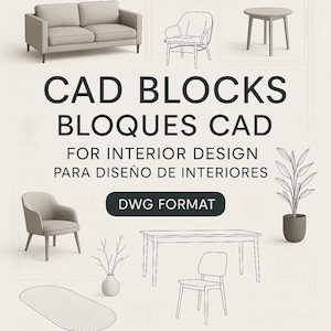 Autocad Interior Design-Blöcke - 70+ DWG-Dateien | Sofas, Tische, Vasen, Türen | CAD Bundle für Architekten & Designer