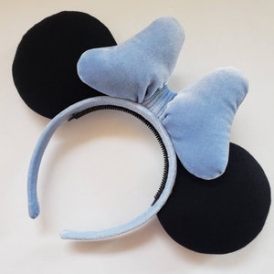Light Blue Velvet with Black Mouse Ears Headband