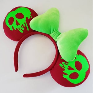 Poison Apple Glow in the Dark Mouse Ears | Snow White Inspired Velvet Mouse Ears | Mouse Ears Headband | Villain Mouse Ears | Halloween Ears