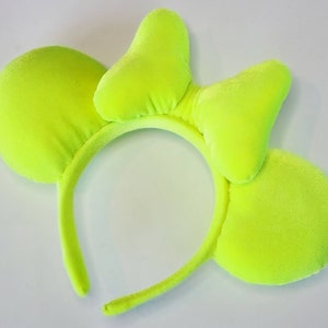 Neon Yellow Velvet Mouse Ears Headband | Bright Fluorescent Yellow Bow Ears| Character Inspired |