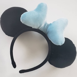 Black Mouse Ears with Baby Blue Princess Velvet Bow
